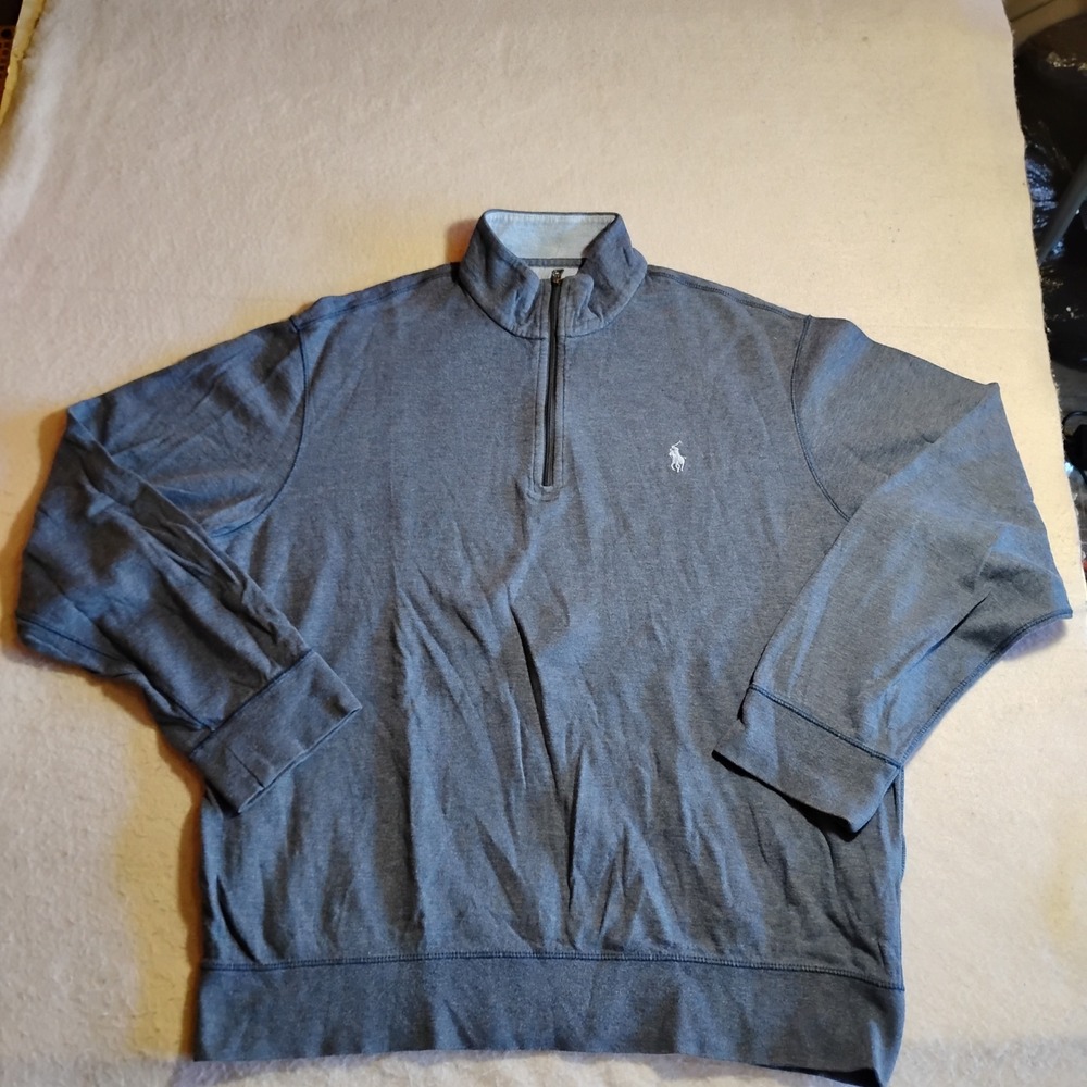 Polo Ralph Lauren Mens Medium Blue Heather Quarter Zip Pullover Sweater
